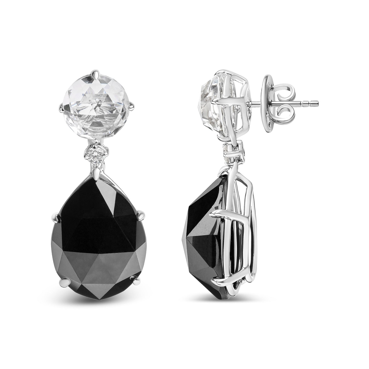 18K White Gold 1/5 Cttw Diamond with Round White Topaz and 20x15mm Pear Cut Black Onyx Gemstone Dangle Earring (G-H Color, SI1-SI2 Clarity) Bids.com