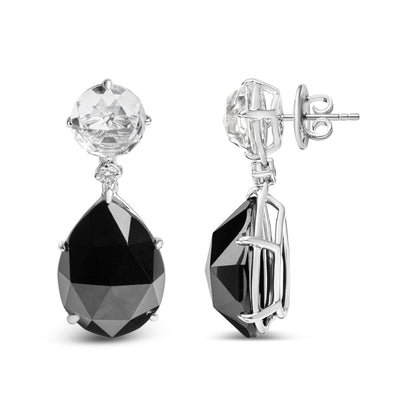 18K White Gold 1/5 Cttw Diamond with Round White Topaz and 20x15mm Pear Cut Black Onyx Gemstone Dangle Earring (G-H Color, SI1-SI2 Clarity) Bids.com