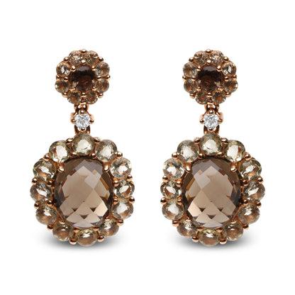 18K Rose Gold Diamond Accent and  Lemon and Oval Smoky Color Quartz Gemstone Dangle Drop Earring (G-H Color, SI1-SI2 Clarity) Bids.com