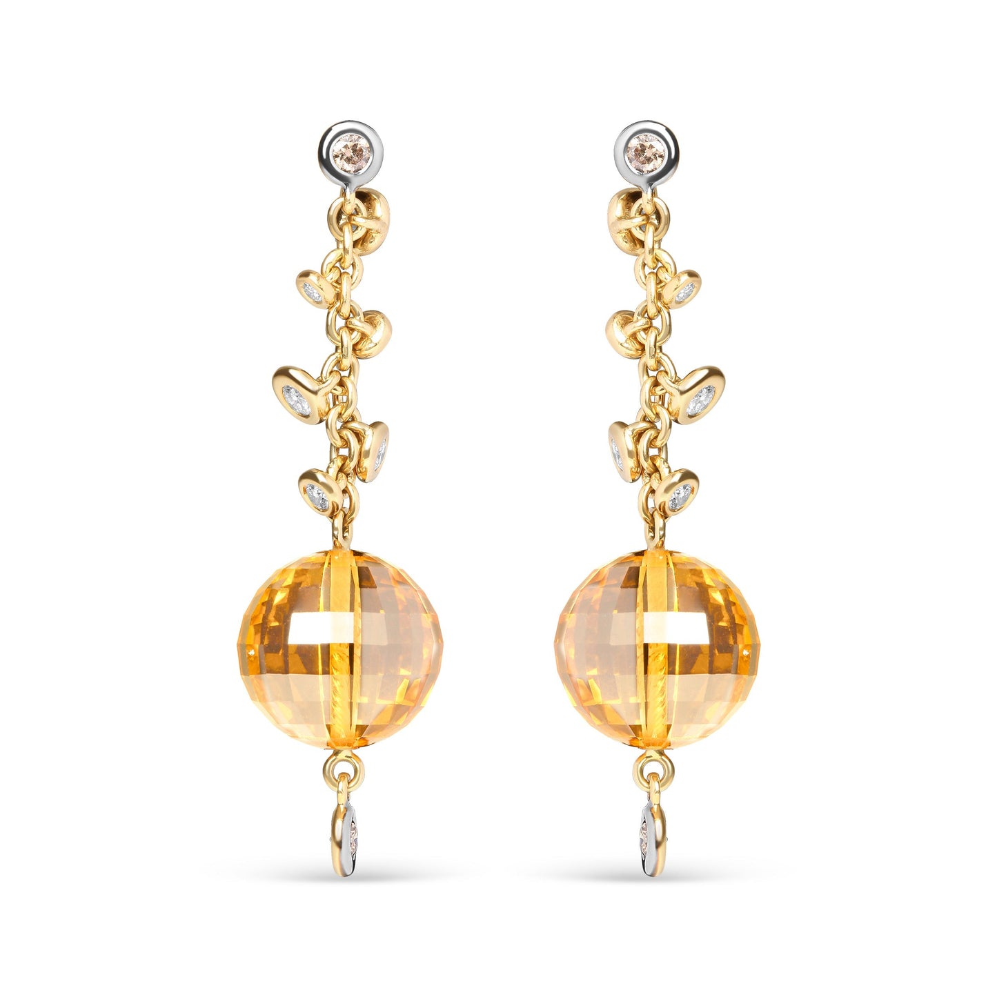 18K Yellow Gold 2/3 Cttw Round Bezel Diamond and 25mm Ball Shaped Yellow Citrine Gemstone Dangle Stud Earring (Brown and G-H Color, SI1-SI2 Clarity) Bids.com