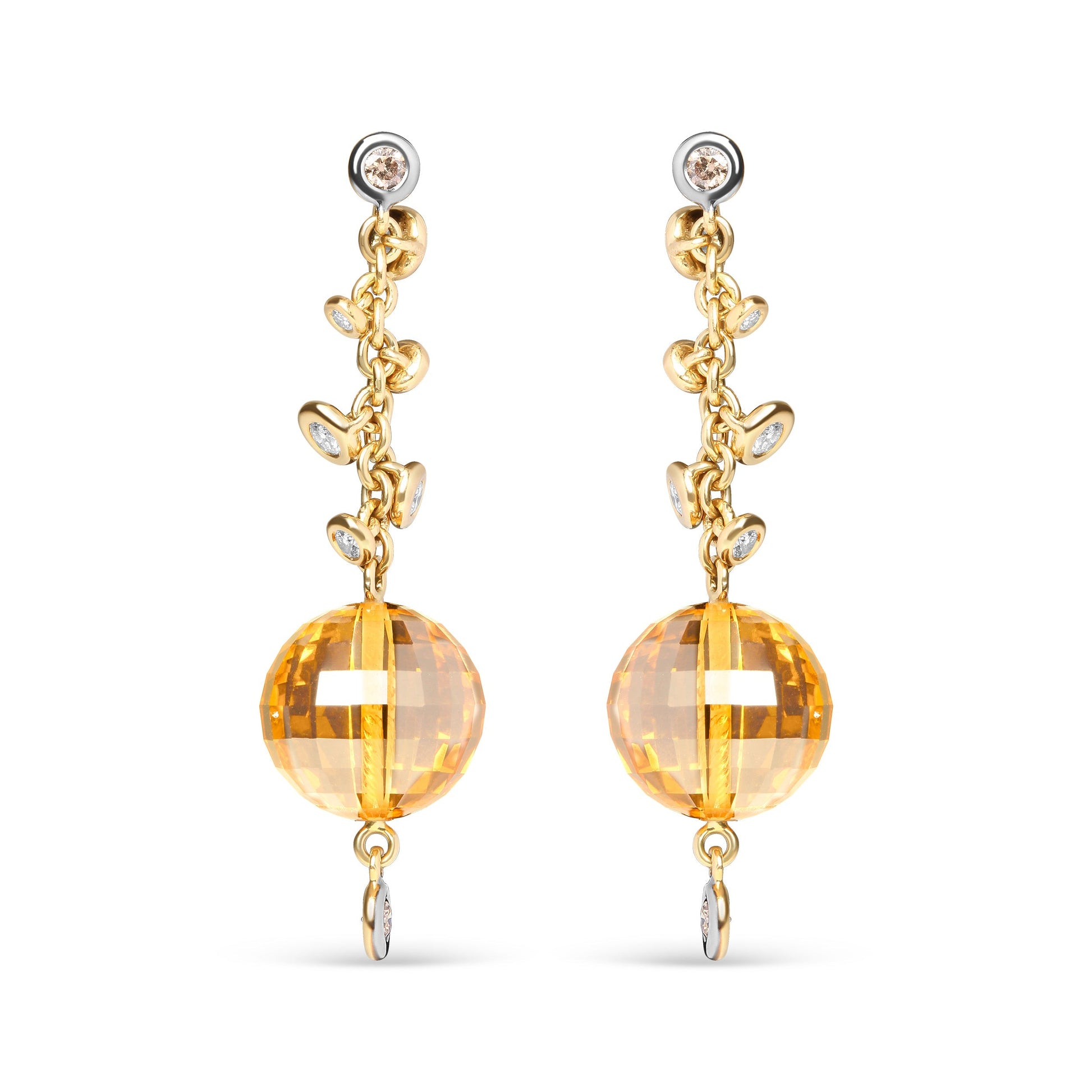 18K Yellow Gold 2/3 Cttw Round Bezel Diamond and 25mm Ball Shaped Yellow Citrine Gemstone Dangle Stud Earring (Brown and G-H Color, SI1-SI2 Clarity) Bids.com