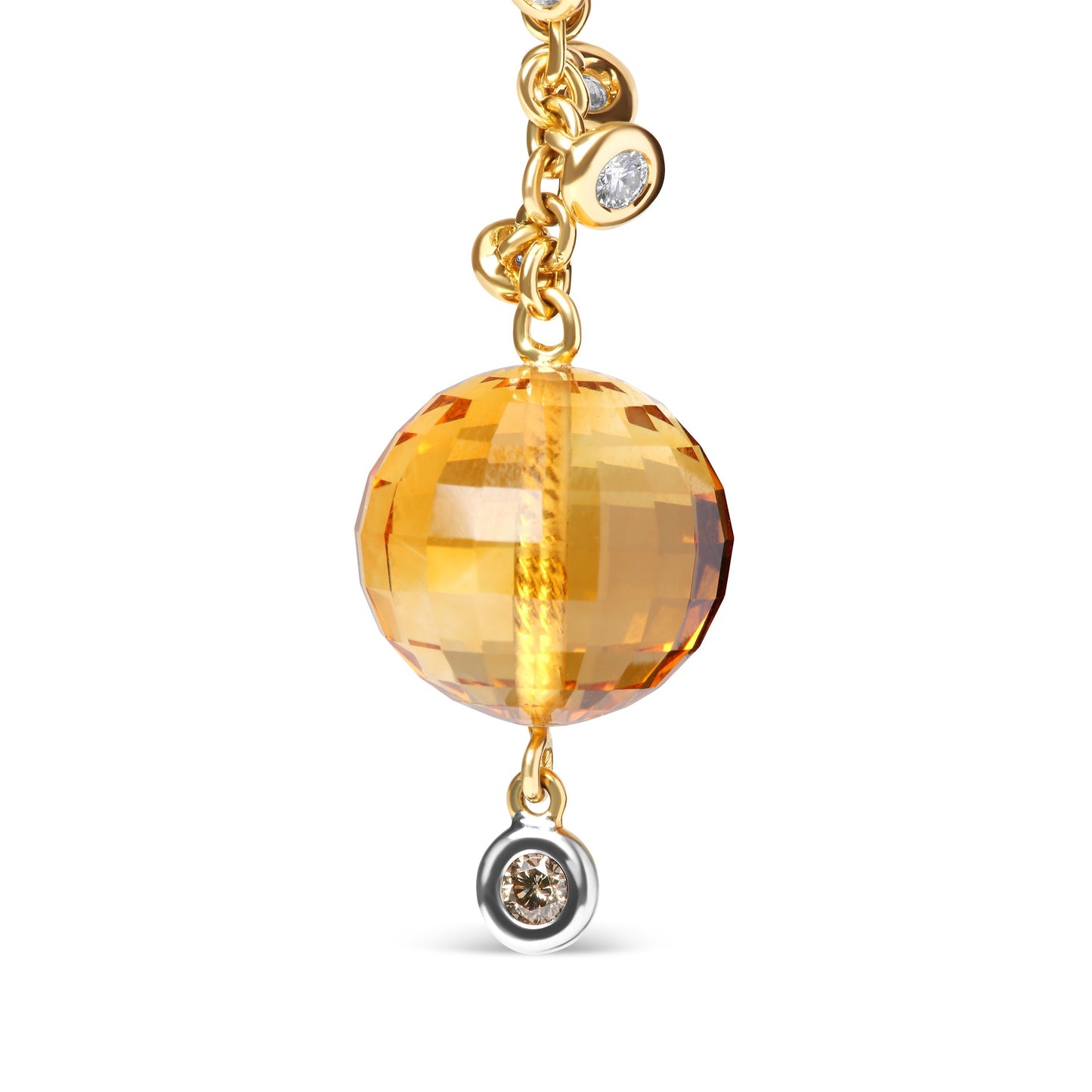 18K Yellow Gold 2/3 Cttw Round Bezel Diamond and 25mm Ball Shaped Yellow Citrine Gemstone Dangle Stud Earring (Brown and G-H Color, SI1-SI2 Clarity) Bids.com