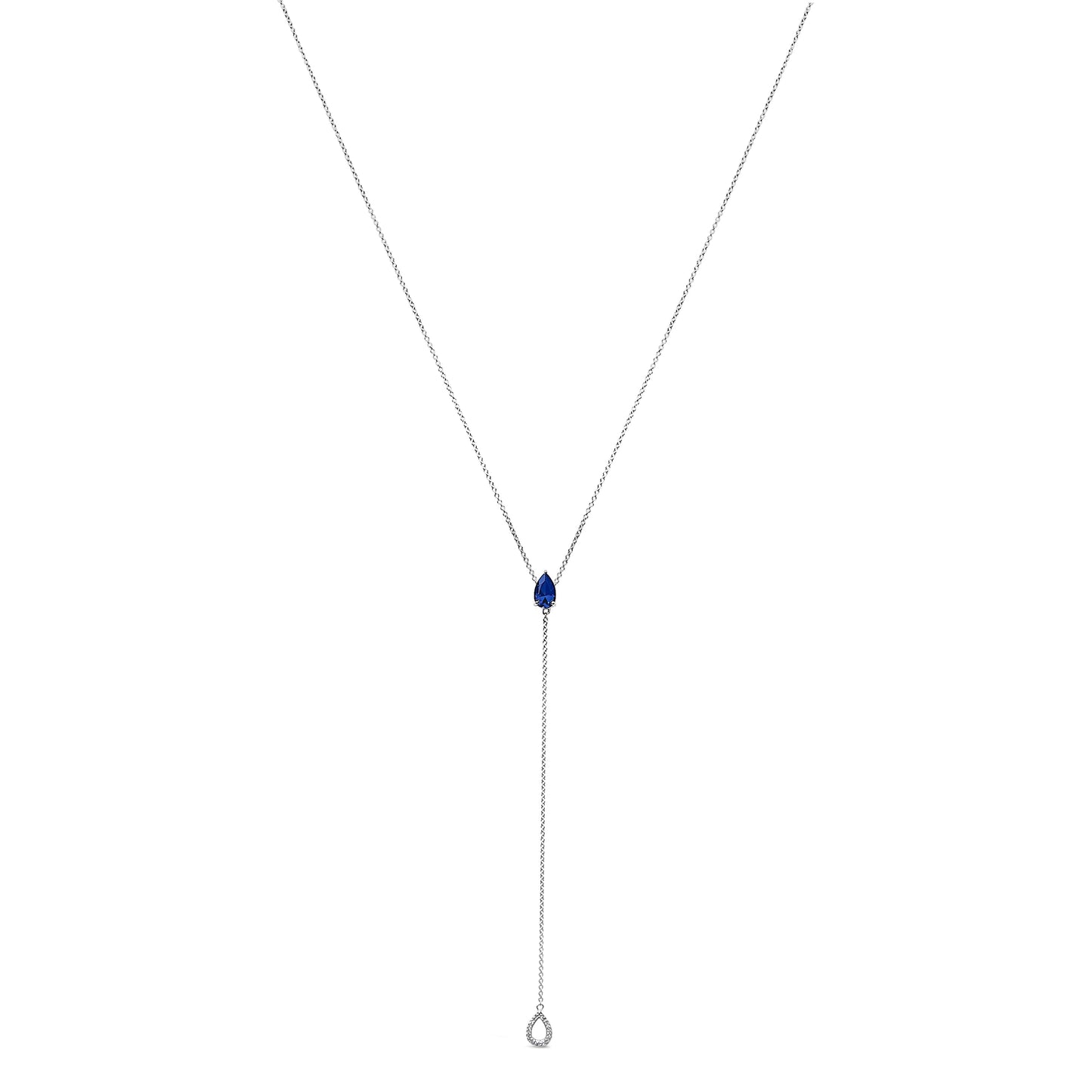 Sterling Silver Created Blue Sapphire and Diamond Accent Y Necklace Bids.com