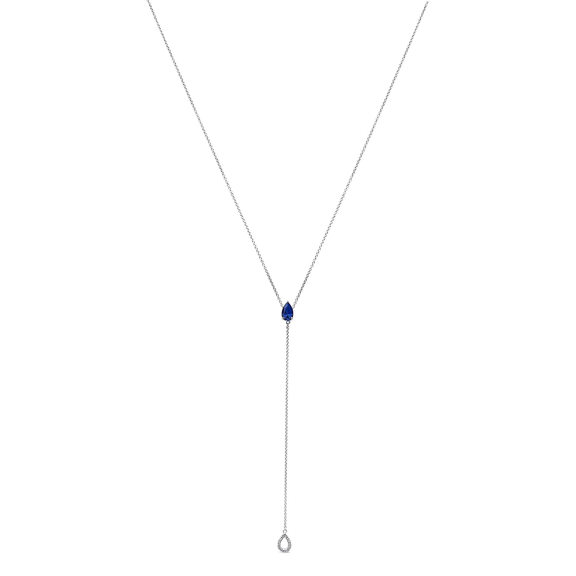 Sterling Silver Created Blue Sapphire and Diamond Accent Y Necklace Bids.com