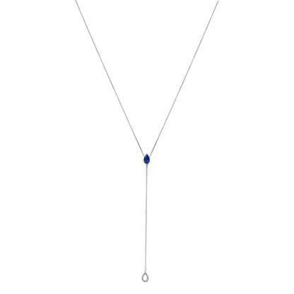 Sterling Silver Created Blue Sapphire and Diamond Accent Y Necklace Bids.com