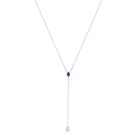 Sterling Silver Created Blue Sapphire and Diamond Accent Y Necklace Bids.com