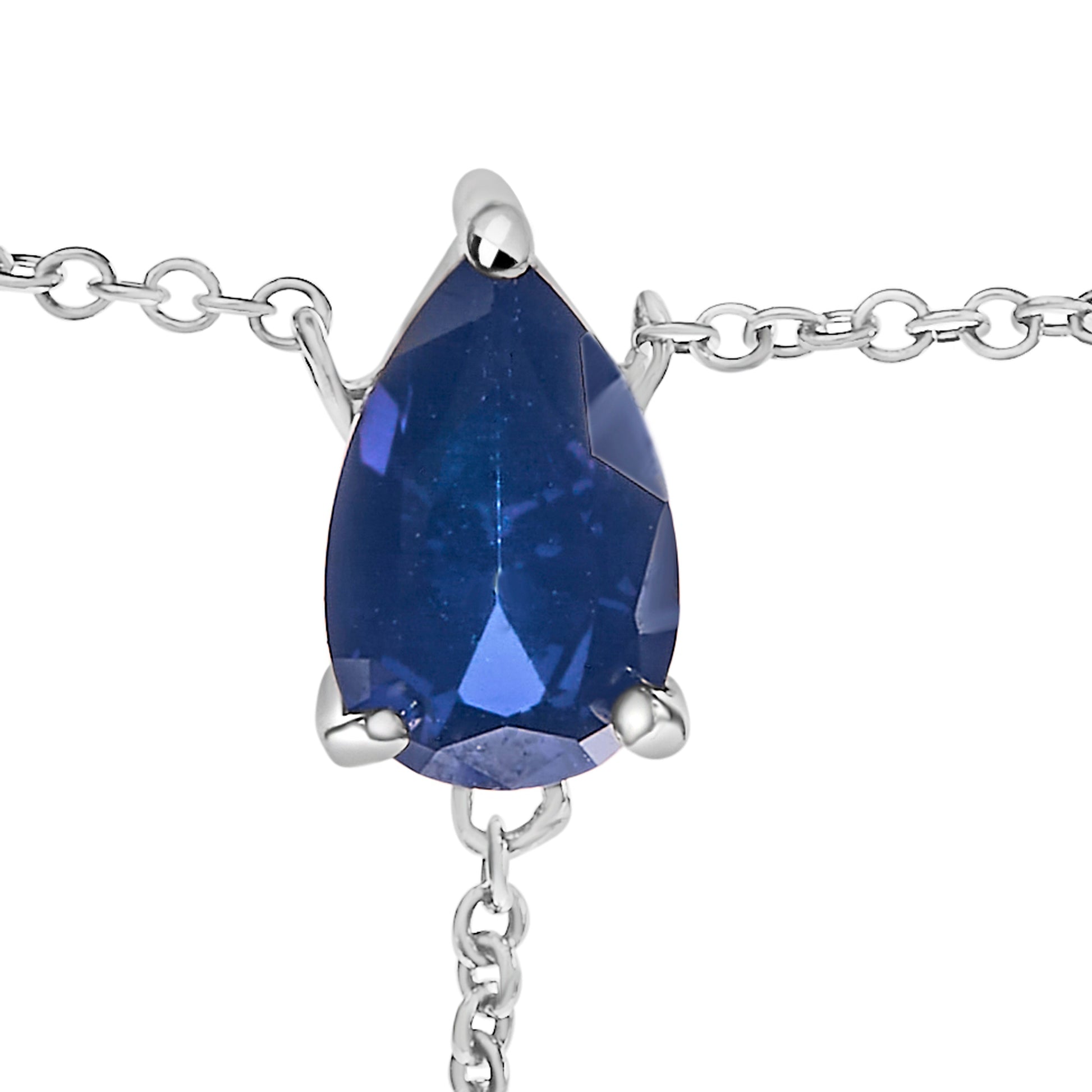 Sterling Silver Created Blue Sapphire and Diamond Accent Y Necklace Bids.com