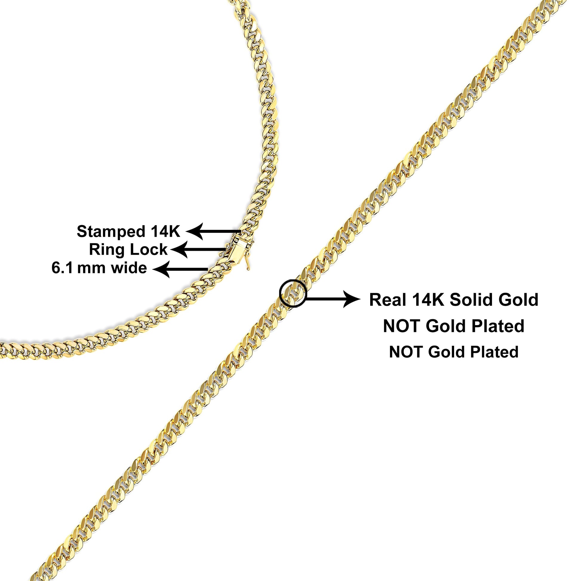 Semi-Solid 14K Yellow Gold 6.1mm Classic Miami Cuban Chain Necklace - 22 Inches Bids.com