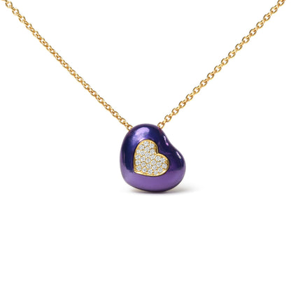 18K Yellow Gold Blue Enamel 1/10 Cttw Round Pave Diamonds Heart Shape 18" Pendant Necklace  (G-H Color, SI1-SI2 Clarity) - Adjustable up to 16" - 18" Bids.com