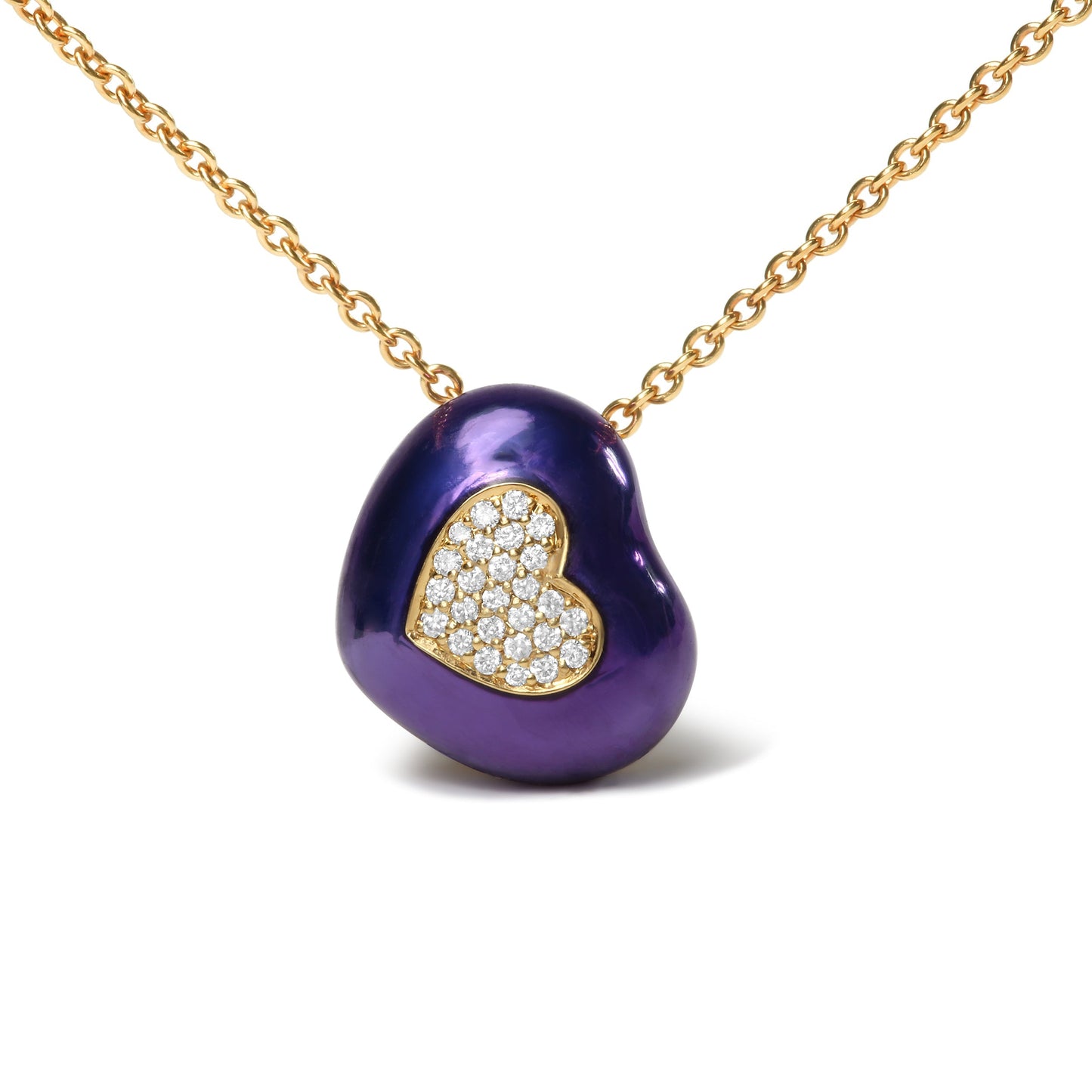 18K Yellow Gold Blue Enamel 1/10 Cttw Round Pave Diamonds Heart Shape 18" Pendant Necklace  (G-H Color, SI1-SI2 Clarity) - Adjustable up to 16" - 18" Bids.com