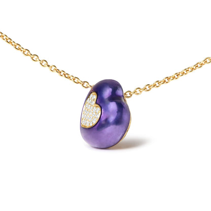 18K Yellow Gold Blue Enamel 1/10 Cttw Round Pave Diamonds Heart Shape 18" Pendant Necklace  (G-H Color, SI1-SI2 Clarity) - Adjustable up to 16" - 18" Bids.com