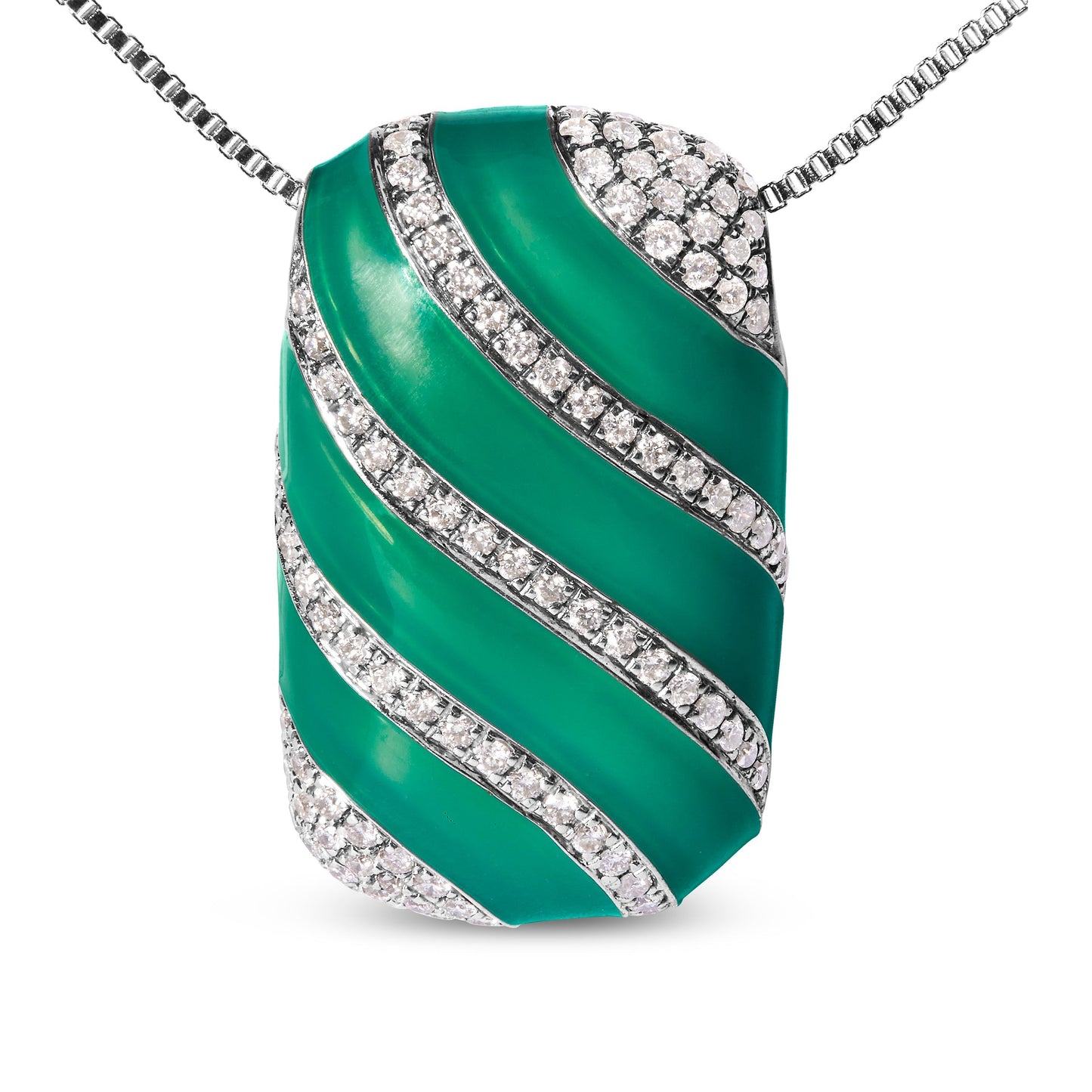 .925 Sterling Silver Turquoise Enamel and 1/2 Cttw Diamond Block 18" Pendant Necklace (F-G Color, VS1-VS2 Clarity) Bids.com