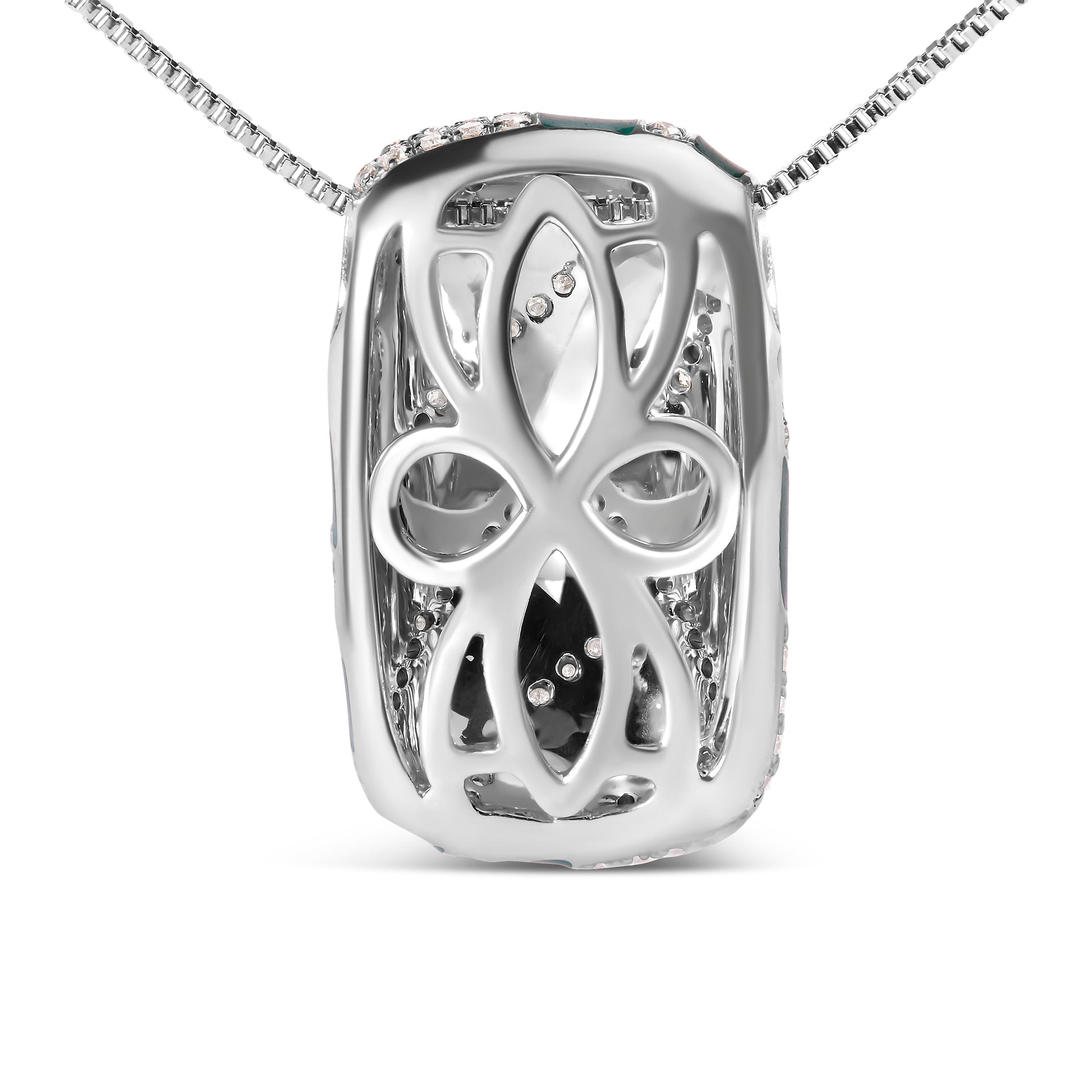 .925 Sterling Silver Turquoise Enamel and 1/2 Cttw Diamond Block 18" Pendant Necklace (F-G Color, VS1-VS2 Clarity) Bids.com