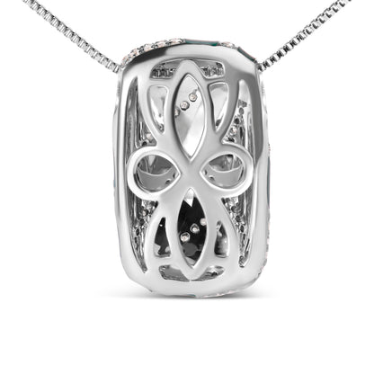 .925 Sterling Silver Turquoise Enamel and 1/2 Cttw Diamond Block 18" Pendant Necklace (F-G Color, VS1-VS2 Clarity) Bids.com