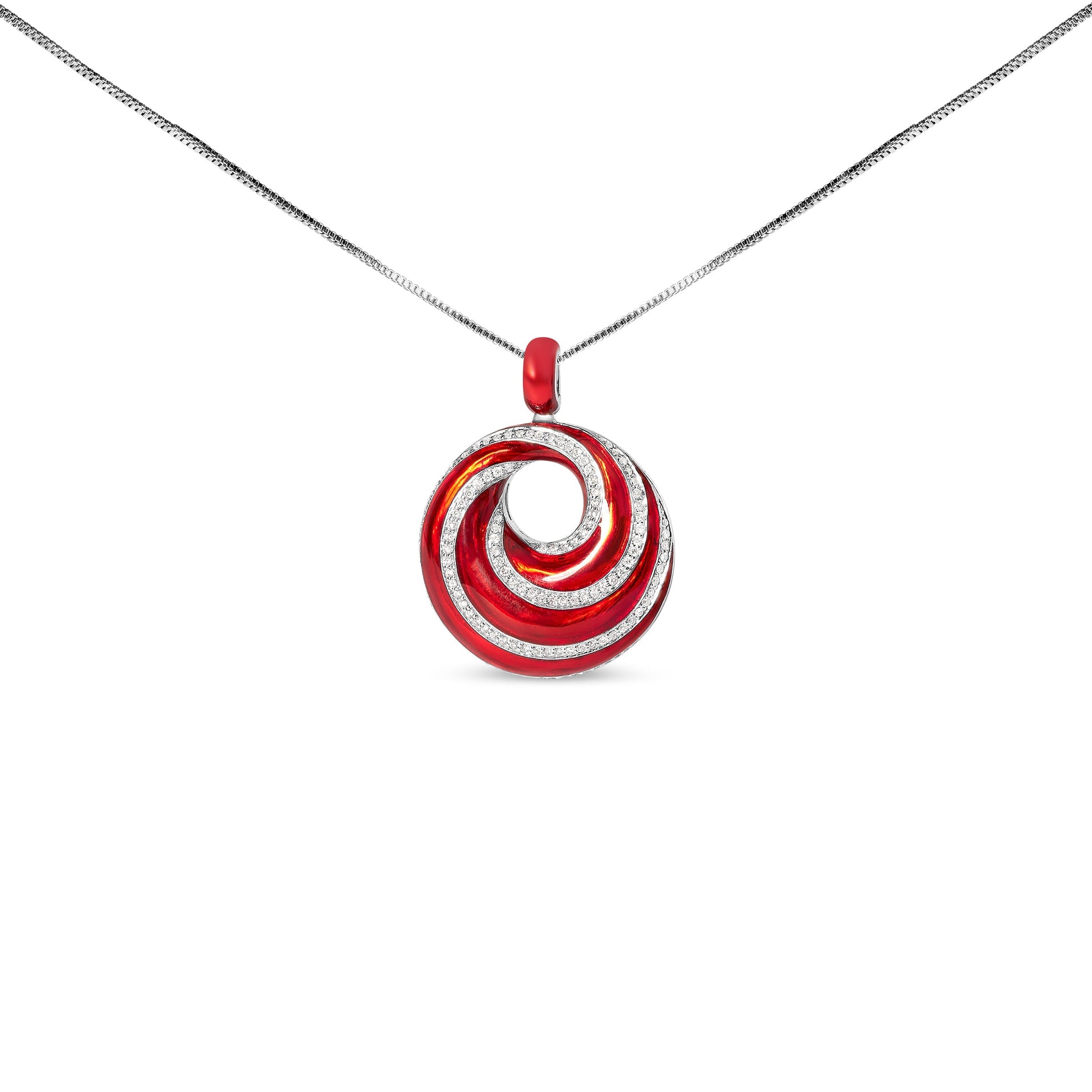 .925 Sterling Silver Red Enamel and 1/2 Diamond Endless Swirl Medallion 18" Pendant Necklace (F-G Color, VS1-VS2 Clarity) Bids.com