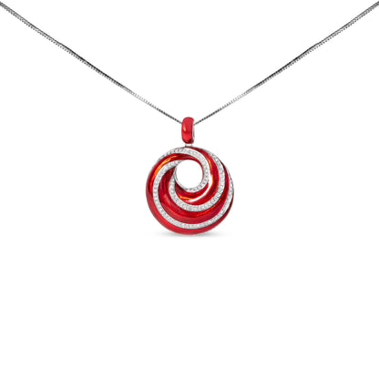 .925 Sterling Silver Red Enamel and 1/2 Diamond Endless Swirl Medallion 18" Pendant Necklace (F-G Color, VS1-VS2 Clarity) Bids.com