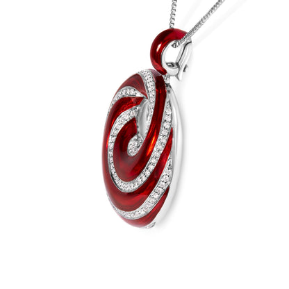 .925 Sterling Silver Red Enamel and 1/2 Diamond Endless Swirl Medallion 18" Pendant Necklace (F-G Color, VS1-VS2 Clarity) Bids.com