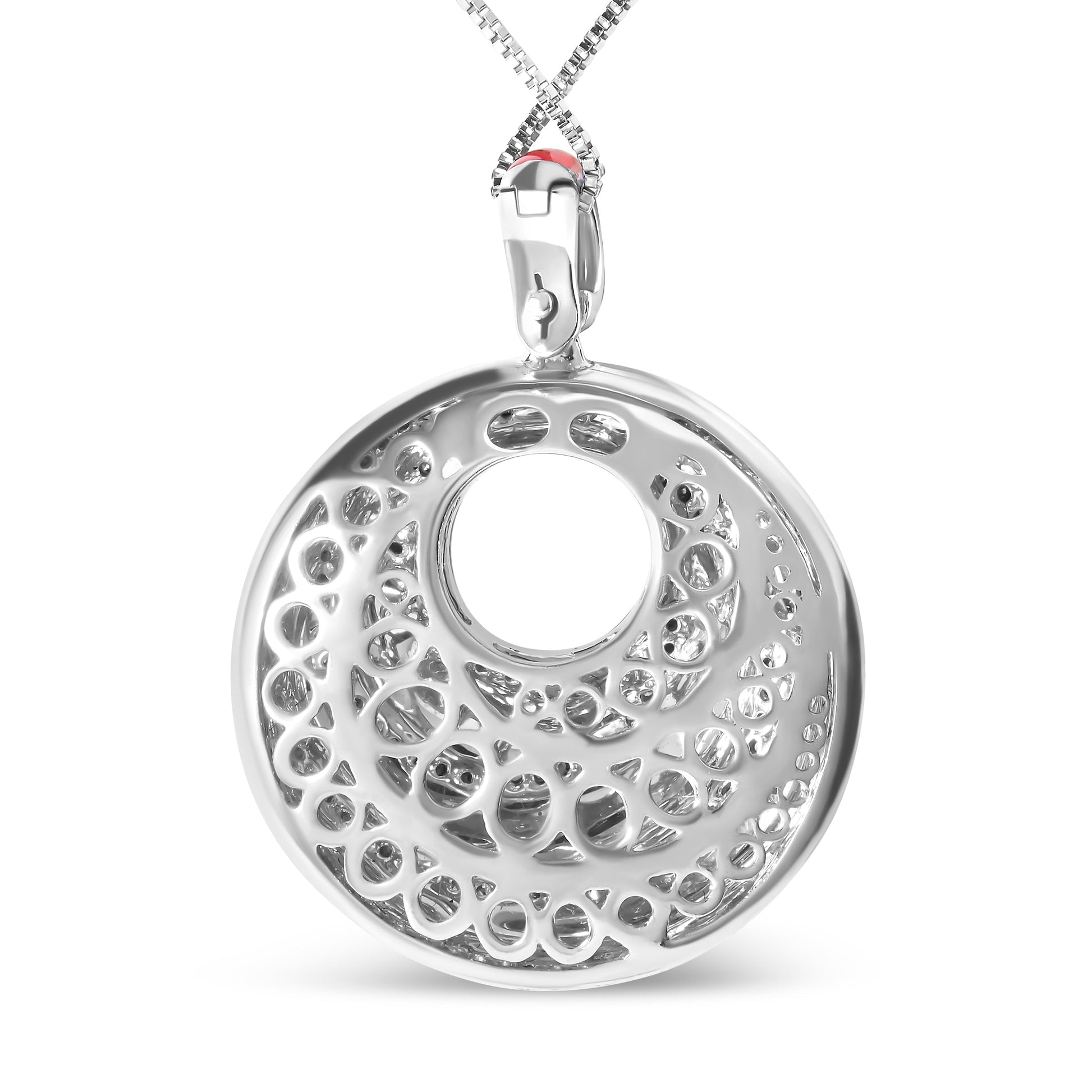 .925 Sterling Silver Red Enamel and 1/2 Diamond Endless Swirl Medallion 18" Pendant Necklace (F-G Color, VS1-VS2 Clarity) Bids.com