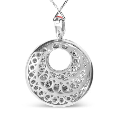 .925 Sterling Silver Red Enamel and 1/2 Diamond Endless Swirl Medallion 18" Pendant Necklace (F-G Color, VS1-VS2 Clarity) Bids.com