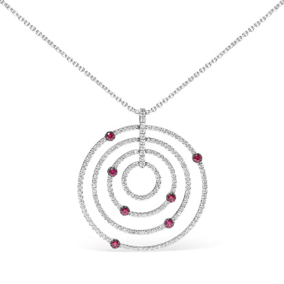 18K White Gold 2 1/6 Cttw Pave Set Diamonds and Red Ruby Openwork Circles 18" Pendant Necklace  (G-H Color, SI2-I1 Clarity) - Adjustable up to 16" - 18" Bids.com