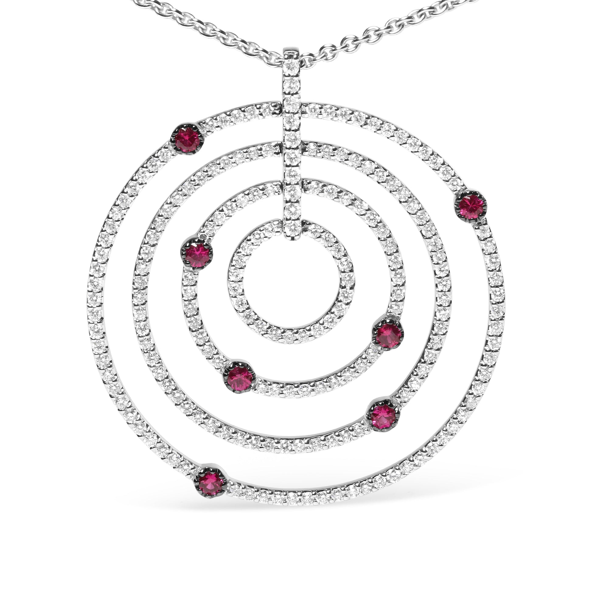 18K White Gold 2 1/6 Cttw Pave Set Diamonds and Red Ruby Openwork Circles 18" Pendant Necklace  (G-H Color, SI2-I1 Clarity) - Adjustable up to 16" - 18" Bids.com