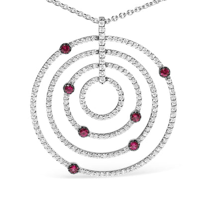 18K White Gold 2 1/6 Cttw Pave Set Diamonds and Red Ruby Openwork Circles 18" Pendant Necklace  (G-H Color, SI2-I1 Clarity) - Adjustable up to 16" - 18" Bids.com