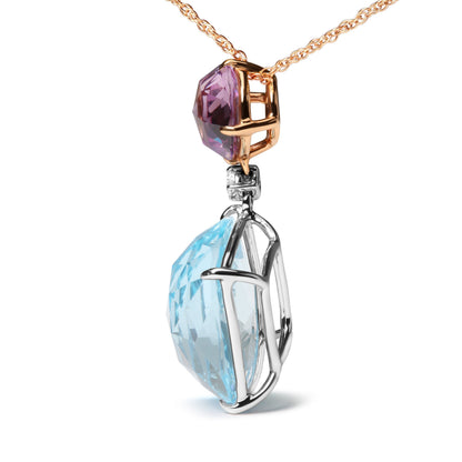 18K White and Rose Gold Round Diamond Accent and Round Rose De France Pink Amethyst and Cushion Cut Sky Blue Topaz Dangle Drop 18" Pendant Necklace (G-H Color, SI1-SI2 Clarity) Bids.com