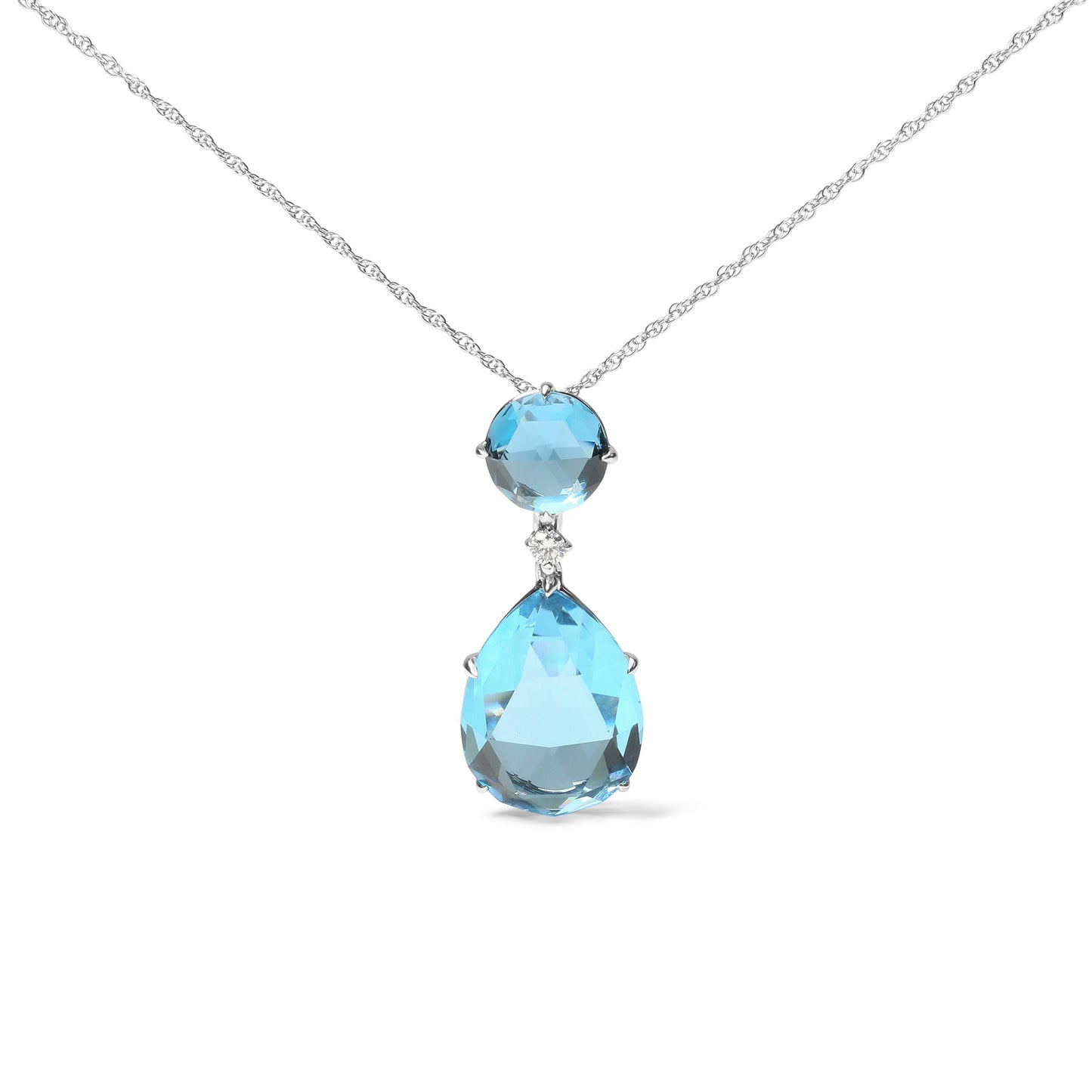 18K White Gold Diamond Accent and Round London Blue Topaz and Pear Cut Sky Blue Topaz Dangle Drop 18" Pendant Necklace (G-H Color, SI1-SI2 Clarity) Bids.com