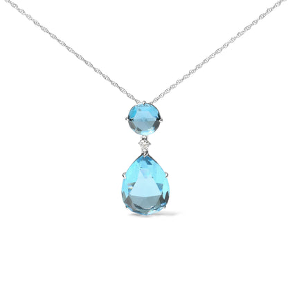 18K White Gold Diamond Accent and Round London Blue Topaz and Pear Cut Sky Blue Topaz Dangle Drop 18" Pendant Necklace (G-H Color, SI1-SI2 Clarity) Bids.com