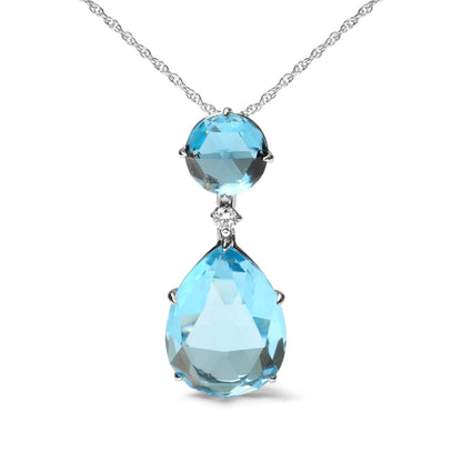 18K White Gold Diamond Accent and Round London Blue Topaz and Pear Cut Sky Blue Topaz Dangle Drop 18" Pendant Necklace (G-H Color, SI1-SI2 Clarity) Bids.com