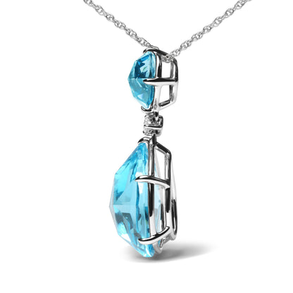 18K White Gold Diamond Accent and Round London Blue Topaz and Pear Cut Sky Blue Topaz Dangle Drop 18" Pendant Necklace (G-H Color, SI1-SI2 Clarity) Bids.com