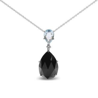 18K White Gold Diamond Accent and Pear Cut Sky Blue Topaz and Pear Cut Black Onyx Dangle Drop 18" Pendant Necklace (G-H Color, SI1-SI2 Clarity) Bids.com