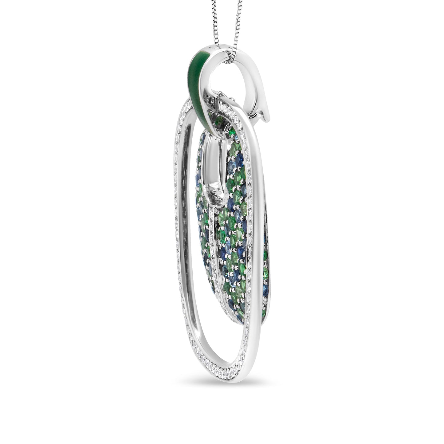 .925 Sterling Silver Green Enamel Pendant with 1/2 Cttw Diamond, Sapphire, and Tsavorite Openwork Statement 18" Pendant Necklace (F-G Color, VS1-VS2 Clarity) Bids.com