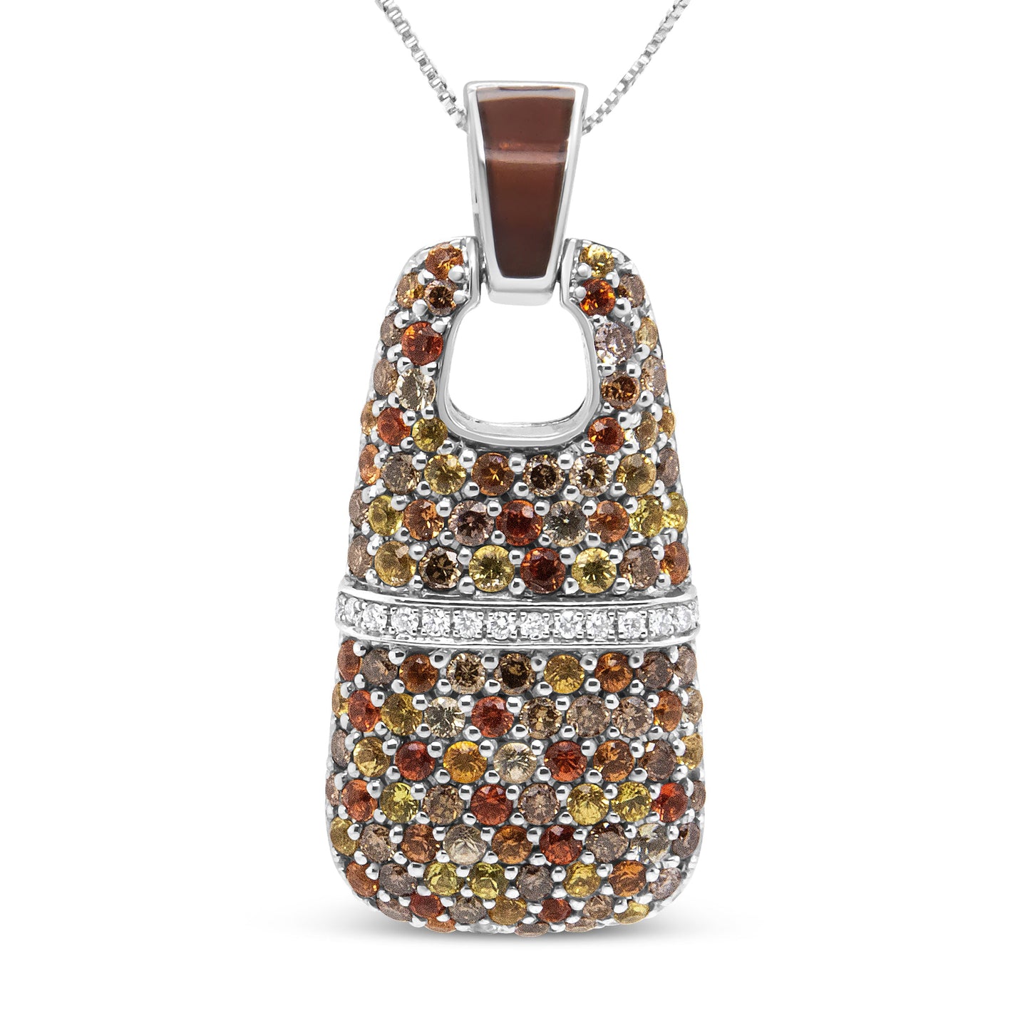 .925 Sterling Silver Brown Enamel 1 Cttw White and Brown Diamonds and  1.5mm Yellow and Orange Sapphire Gemstones Statement 18" Pendant Necklace (Brown and F-G Color, VS1-VS2 Clarity) Bids.com
