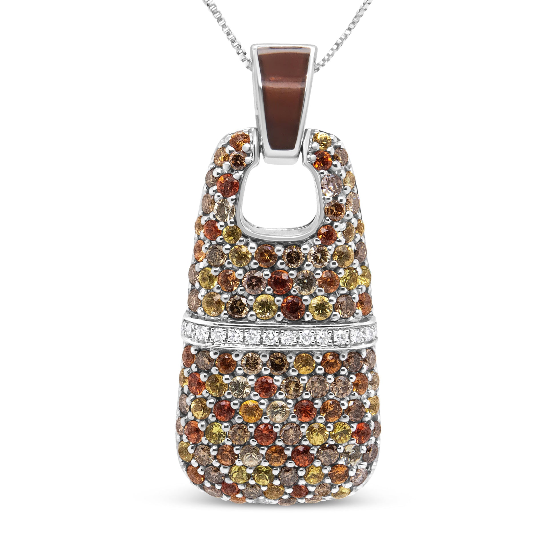 .925 Sterling Silver Brown Enamel 1 Cttw White and Brown Diamonds and  1.5mm Yellow and Orange Sapphire Gemstones Statement 18" Pendant Necklace (Brown and F-G Color, VS1-VS2 Clarity) Bids.com