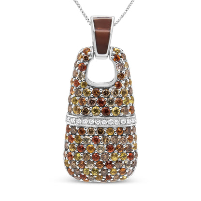 .925 Sterling Silver Brown Enamel 1 Cttw White and Brown Diamonds and  1.5mm Yellow and Orange Sapphire Gemstones Statement 18" Pendant Necklace (Brown and F-G Color, VS1-VS2 Clarity) Bids.com