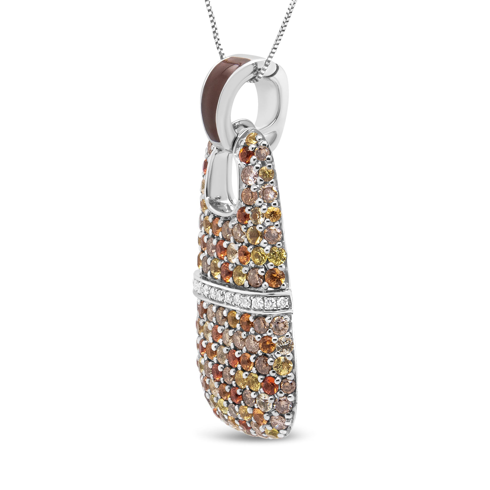 .925 Sterling Silver Brown Enamel 1 Cttw White and Brown Diamonds and  1.5mm Yellow and Orange Sapphire Gemstones Statement 18" Pendant Necklace (Brown and F-G Color, VS1-VS2 Clarity) Bids.com