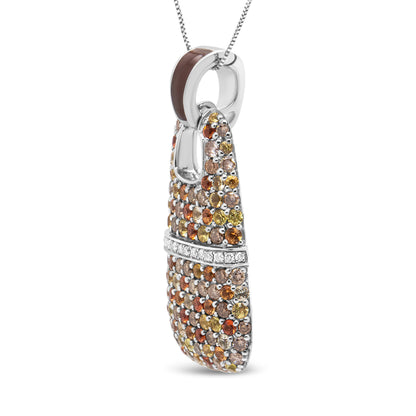 .925 Sterling Silver Brown Enamel 1 Cttw White and Brown Diamonds and  1.5mm Yellow and Orange Sapphire Gemstones Statement 18" Pendant Necklace (Brown and F-G Color, VS1-VS2 Clarity) Bids.com