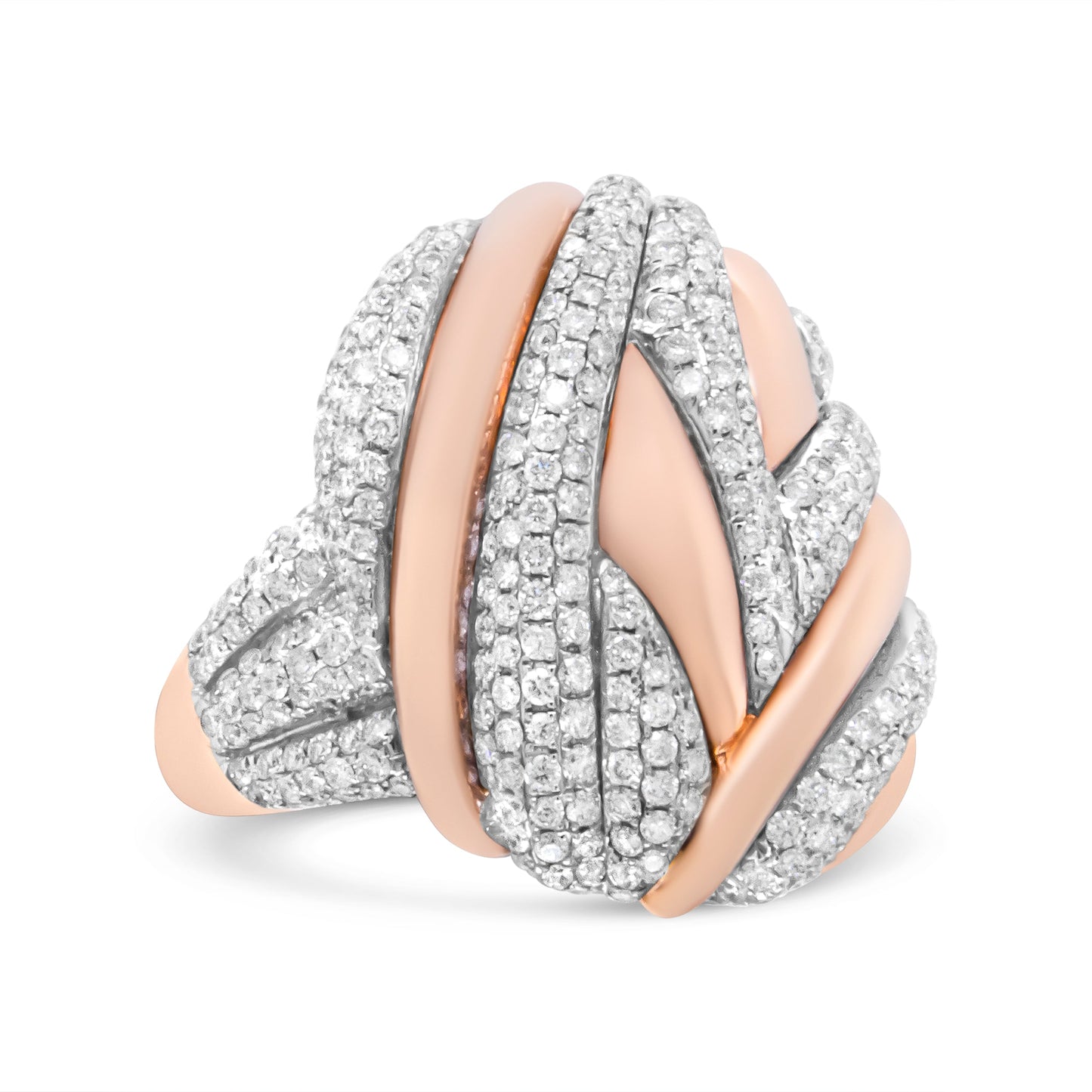 18K Rose and White Gold 1 7/8 Cttw Diamond and Gold Textured Dome Cocktail Ring (F-G Color, VS1-VS2 Clarity) - Size 6.5 Bids.com