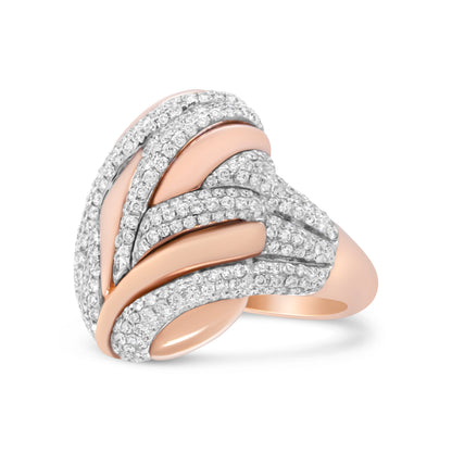 18K Rose and White Gold 1 7/8 Cttw Diamond and Gold Textured Dome Cocktail Ring (F-G Color, VS1-VS2 Clarity) - Size 6.5 Bids.com