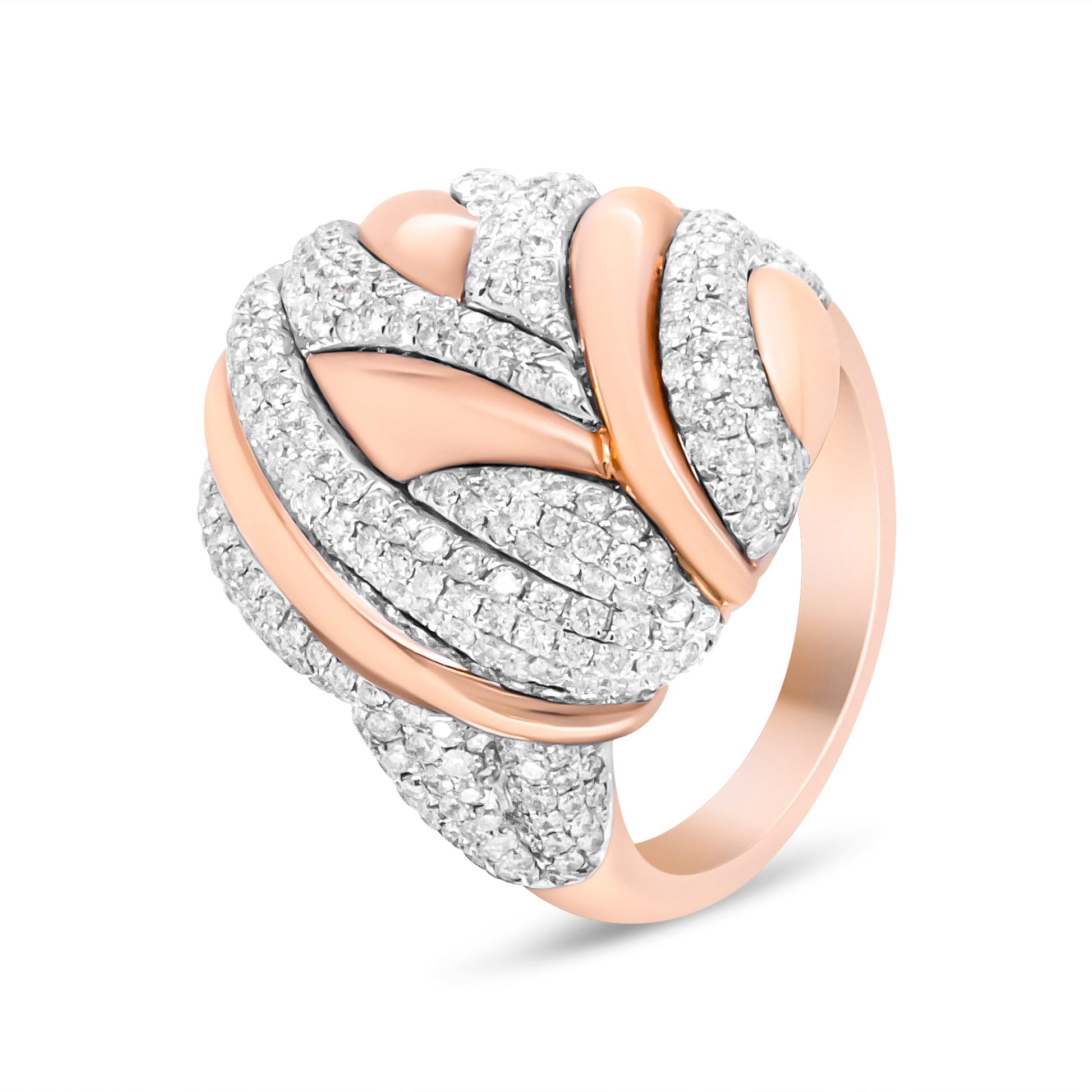 18K Rose and White Gold 1 7/8 Cttw Diamond and Gold Textured Dome Cocktail Ring (F-G Color, VS1-VS2 Clarity) - Size 6.5 Bids.com