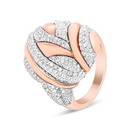 18K Rose and White Gold 1 7/8 Cttw Diamond and Gold Textured Dome Cocktail Ring (F-G Color, VS1-VS2 Clarity) - Size 6.5 Bids.com