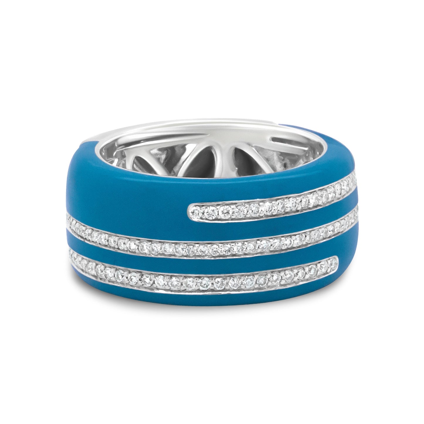 .925 Sterling Silver Turquoise Enamel 5/8 Cttw Round Diamond Wide Band Statement Ring (F-G Color, VS1-VS2 Clarity) - Size 7 Bids.com