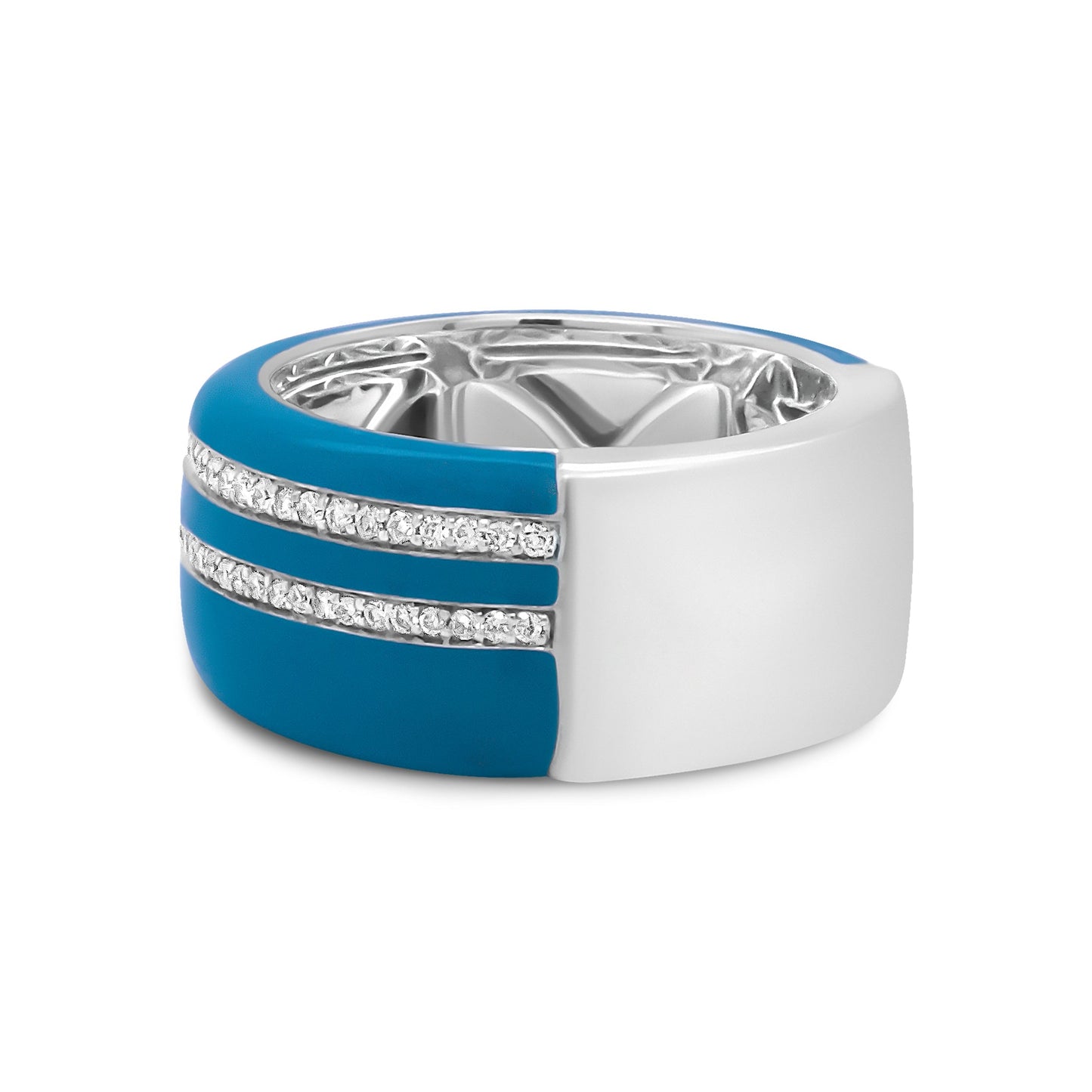 .925 Sterling Silver Turquoise Enamel 5/8 Cttw Round Diamond Wide Band Statement Ring (F-G Color, VS1-VS2 Clarity) - Size 7 Bids.com