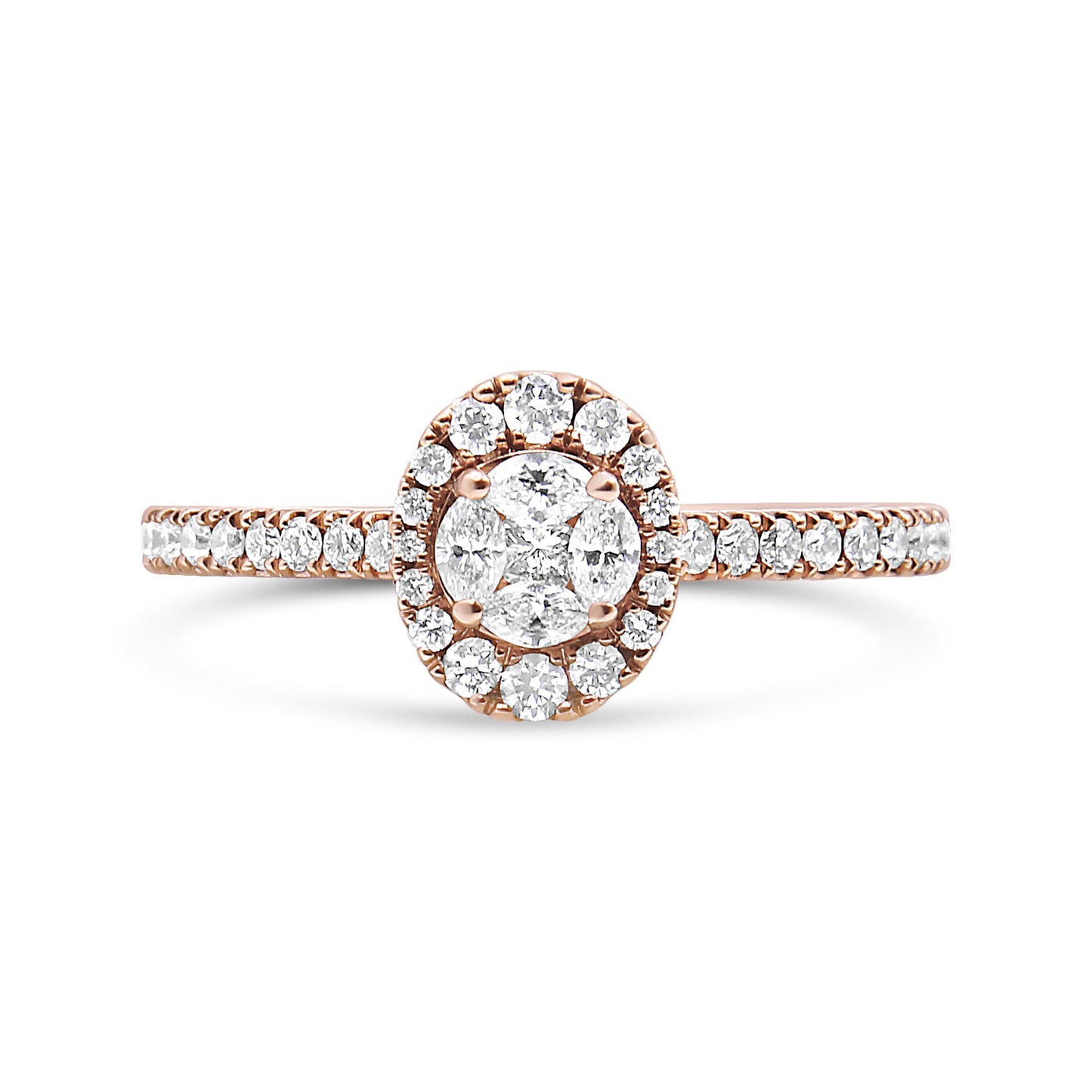 18K Rose Gold 1/2 Cttw Composite Marquise Composite Diamond Oval Shaped Halo Engagement Ring (F-G Color, VS1-VS2 Clarity) - Ring Size 7 Bids.com