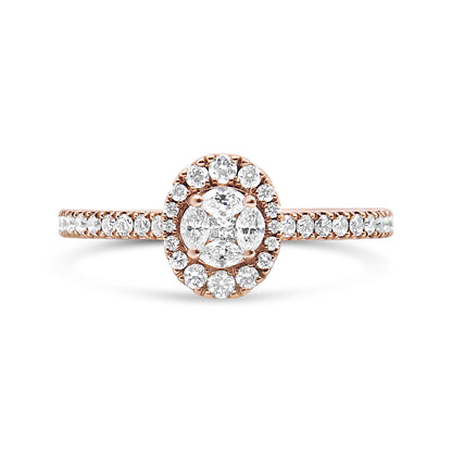 18K Rose Gold 1/2 Cttw Composite Marquise Composite Diamond Oval Shaped Halo Engagement Ring (F-G Color, VS1-VS2 Clarity) - Ring Size 7 Bids.com