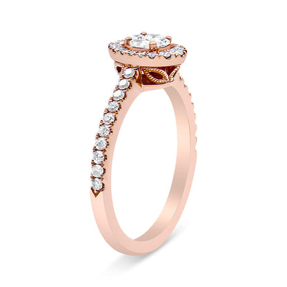 18K Rose Gold 1/2 Cttw Composite Marquise Composite Diamond Oval Shaped Halo Engagement Ring (F-G Color, VS1-VS2 Clarity) - Ring Size 7 Bids.com