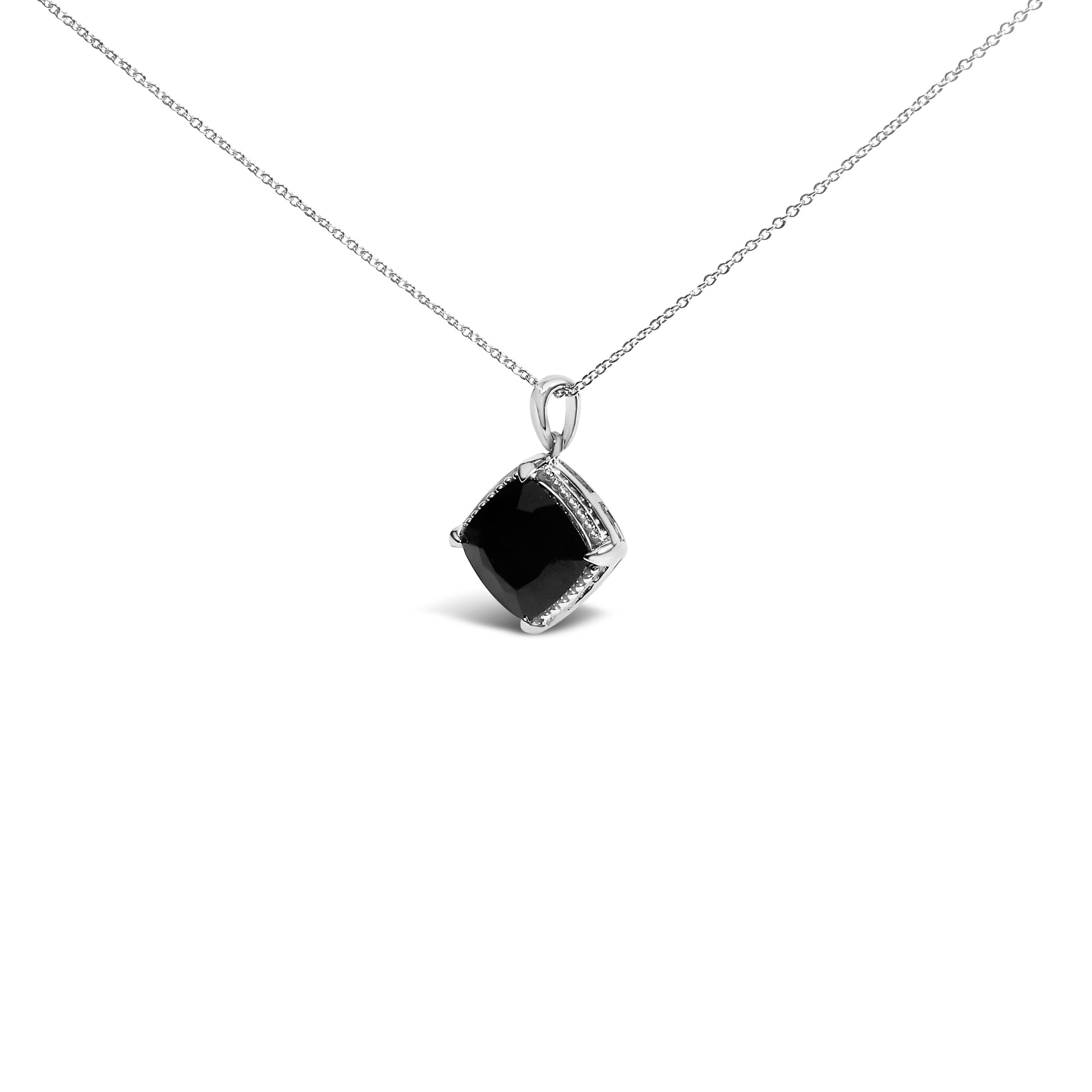 Sterling Silver Cushion Onyx 3-Piece Jewelry Set Ring Earrings Pendant 18 Inch Cable Chain Bids.com