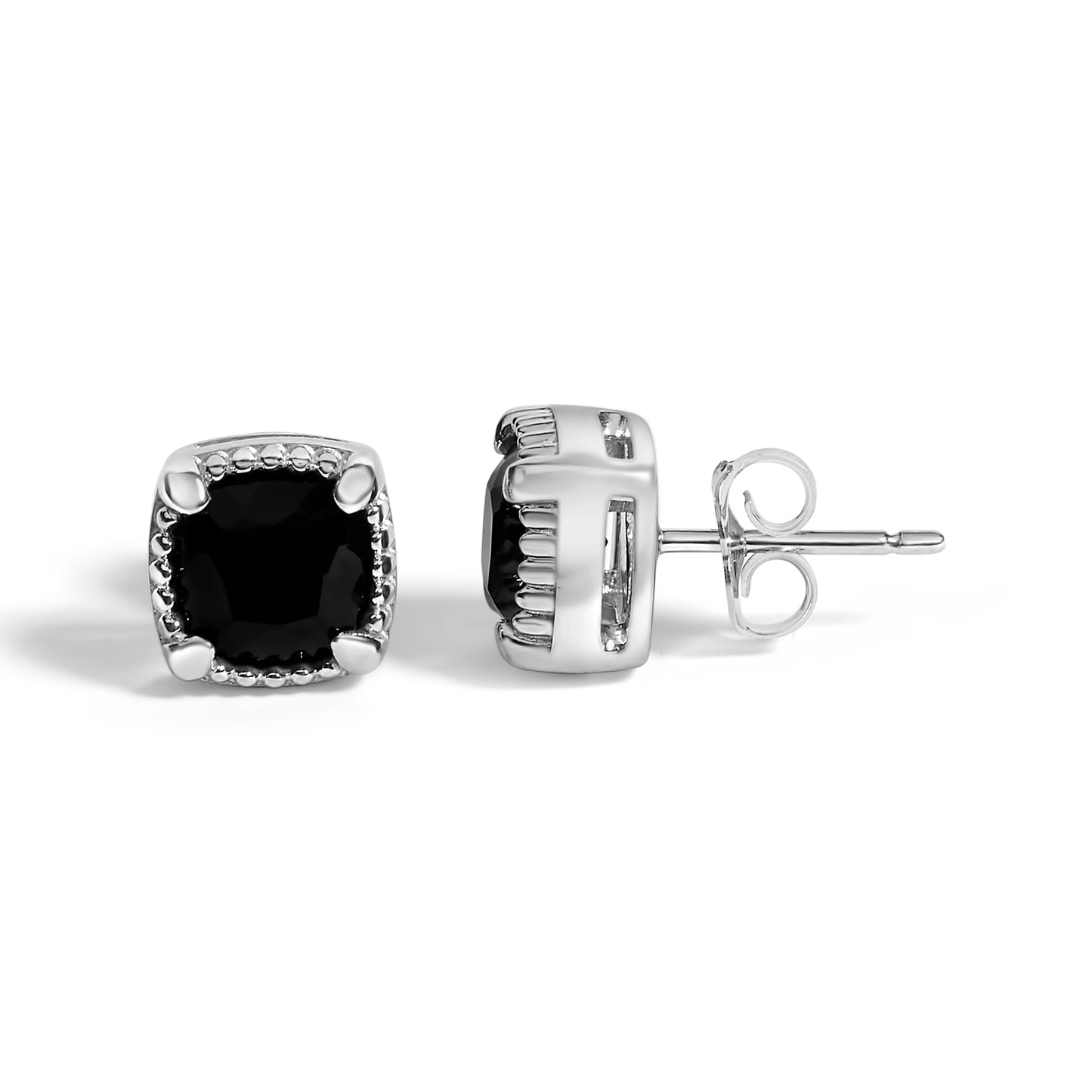 Sterling Silver Cushion Onyx 3-Piece Jewelry Set Ring Earrings Pendant 18 Inch Cable Chain Bids.com