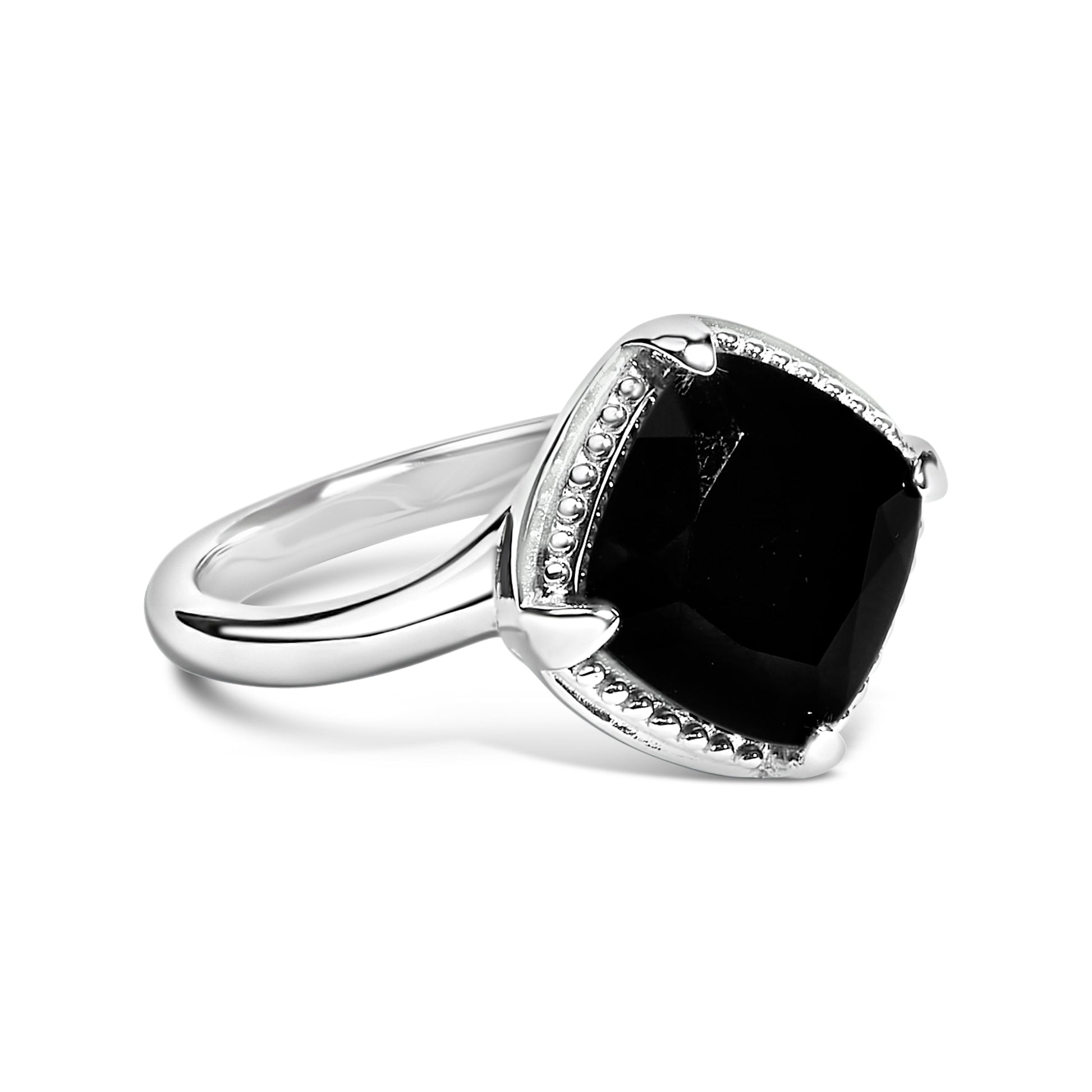 Sterling Silver Cushion Onyx 3-Piece Jewelry Set Ring Earrings Pendant 18 Inch Cable Chain Bids.com
